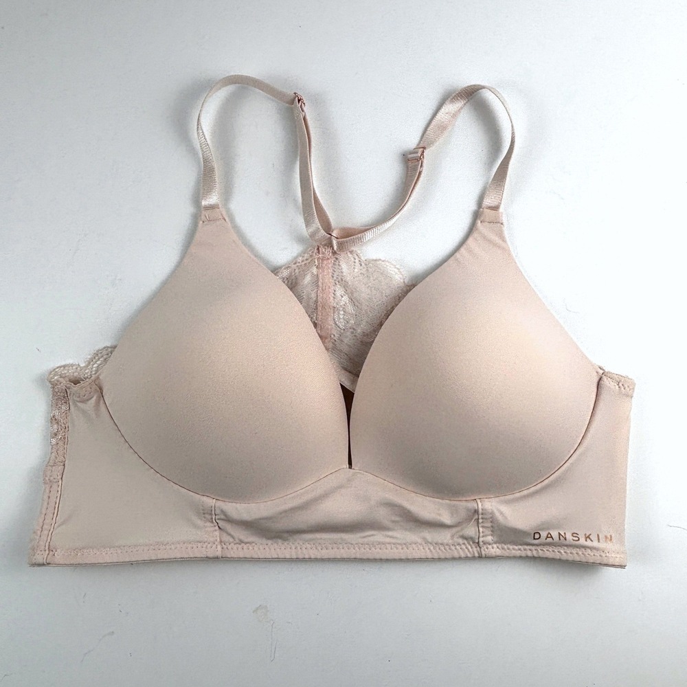 Danskin Racerback Bra Womens 34B Peach Lace Back Contoured Coquette Balletcore